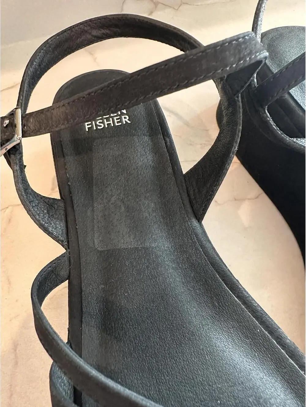 NEW Eileen Fisher Dae Leather Wedge Platform Strappy Sandals Black Women’s sz 10 - Picture 9 of 15